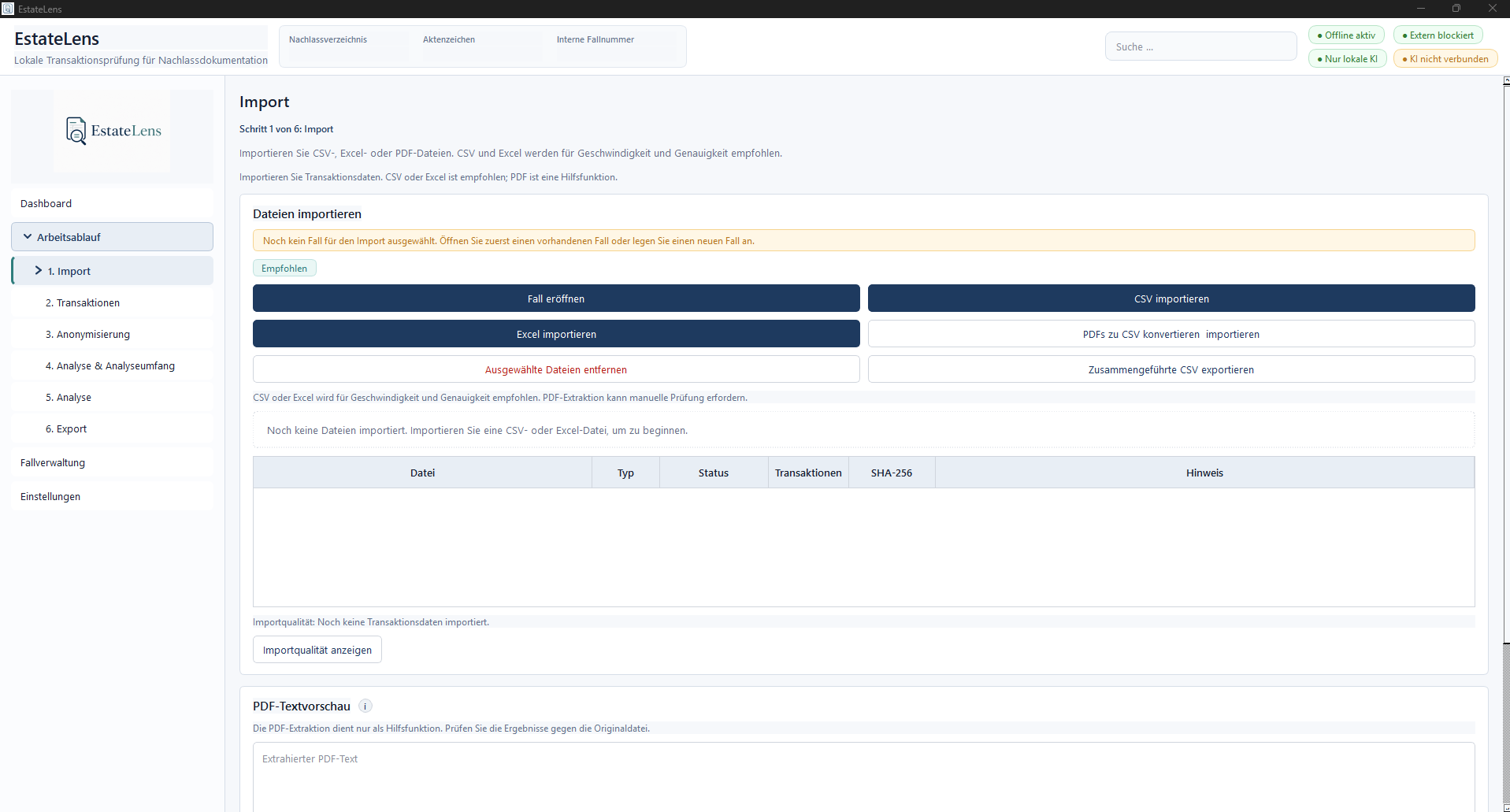 EstateLens import workflow screenshot