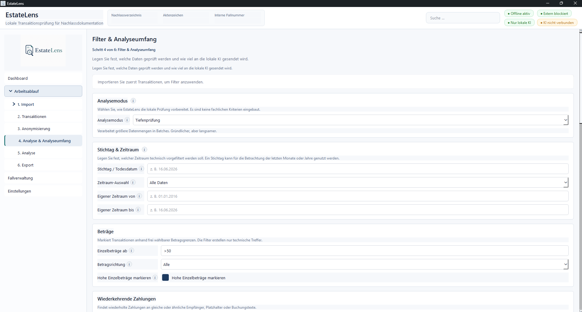 EstateLens filter and analysis scope screenshot