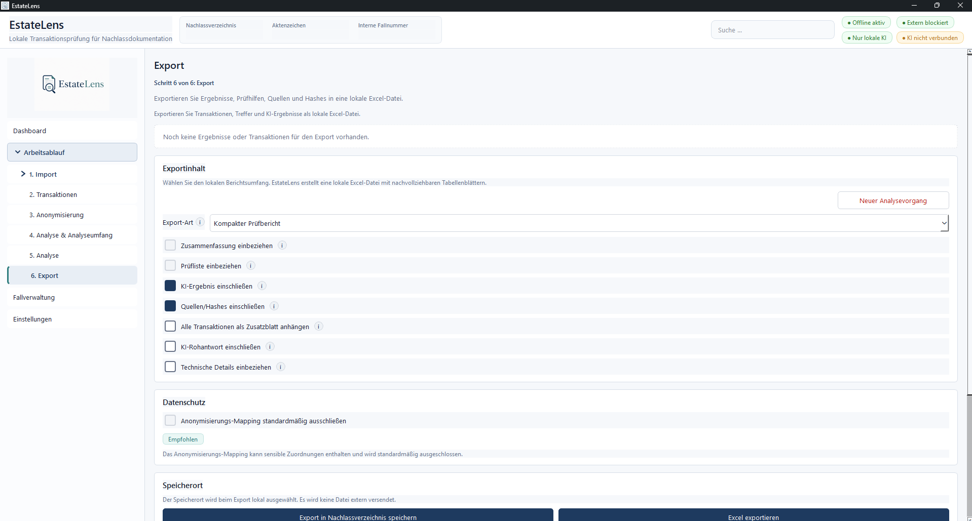 EstateLens export workflow screenshot