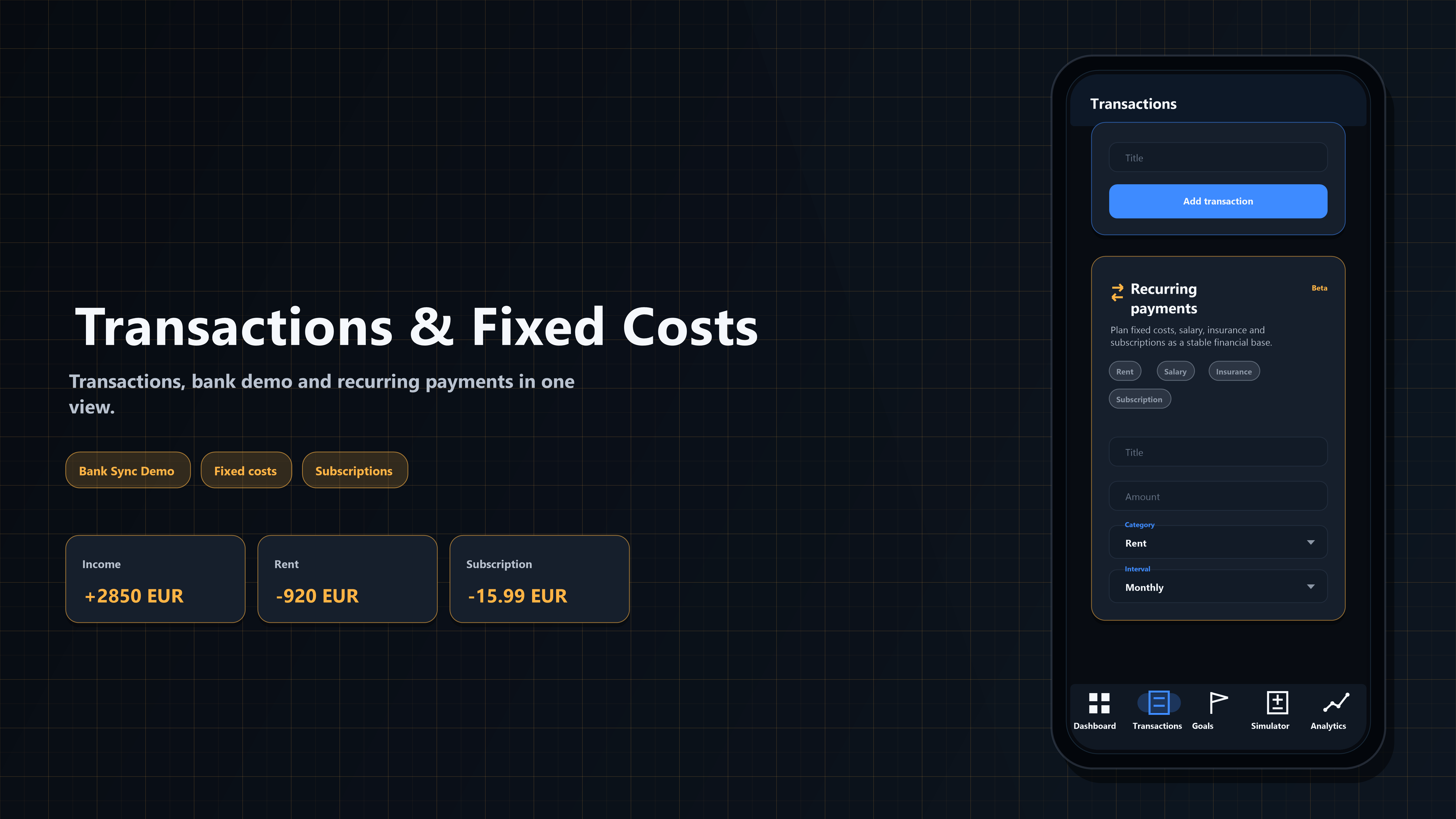 FinFlow bookings and fixed costs screenshot