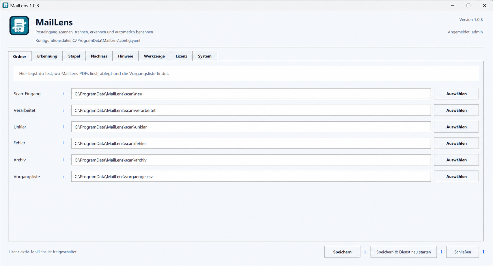 MailLens folder routing configuration