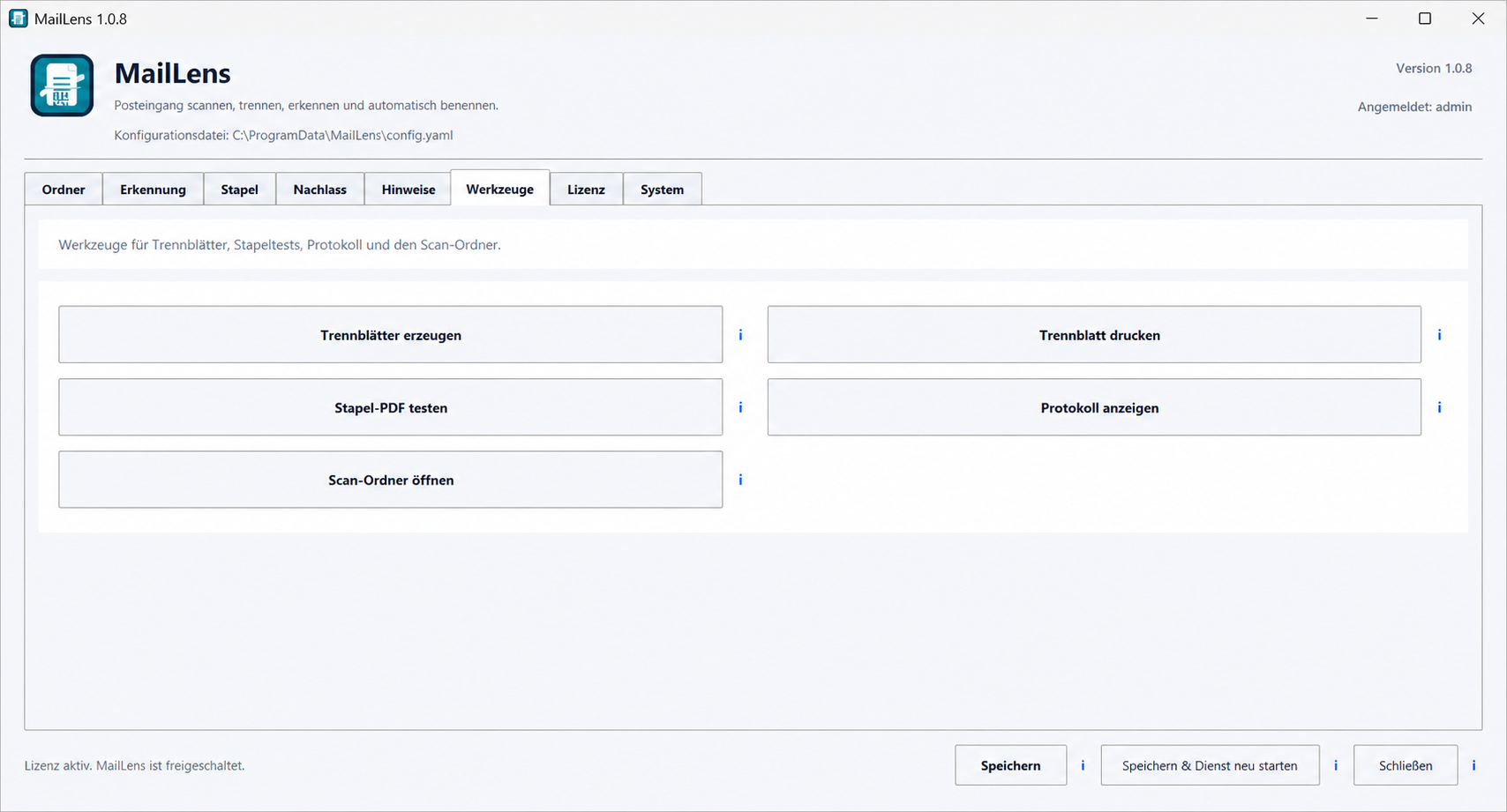 MailLens tools for separator sheets and scan processing