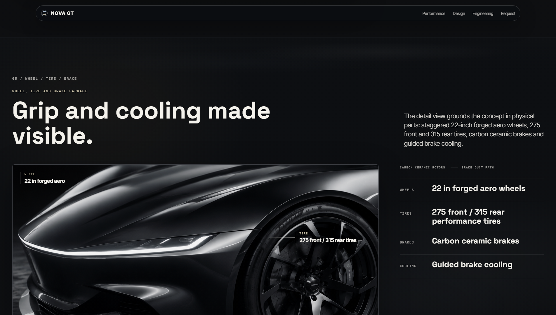 NOVA GT wheel and brake engineering section screenshot